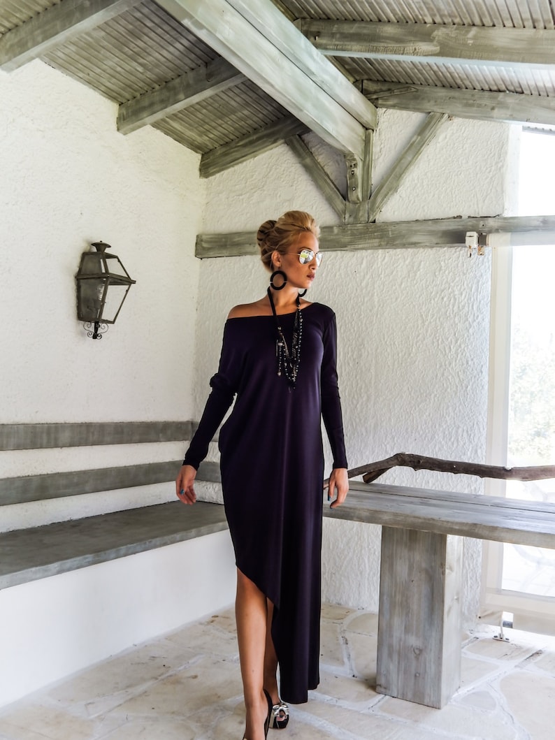 Black Maxi Dress with slit Dress with Slit Leg Cut Out Dress Open Leg Dress Black Kaftan Asymmetric Dress Plus Size Dress #35034