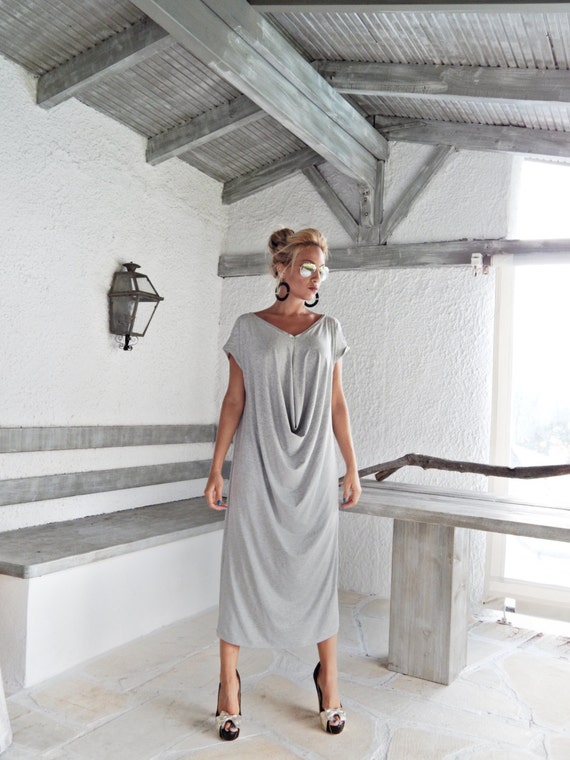 Light Gray Melange Maxi Dress / Gray Kaftan / Asymmetric Plus | Etsy