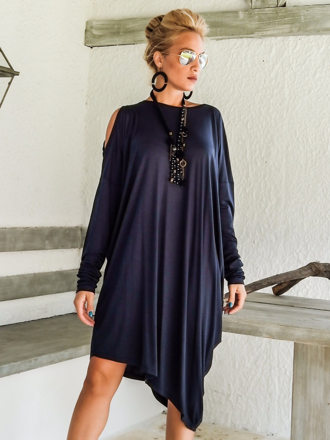 Stylish Navy Blue Printed Long Shirt Tunic for Women