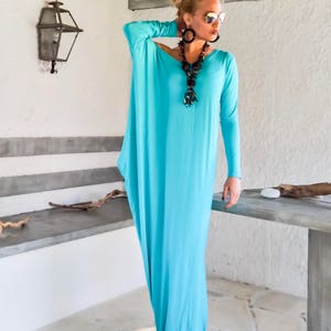 Turquoise Asymmetric Maxi Dress / Turqoise Kaftan / Asymmetric Plus Size Dress / Oversize Loose Dress / 35224 image 2
