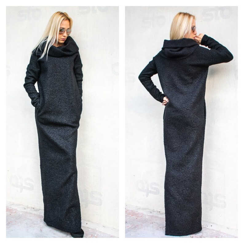 Winter Wool Boucle Turtleneck Maxi Dress Kaftan With Pockets / - Etsy UK