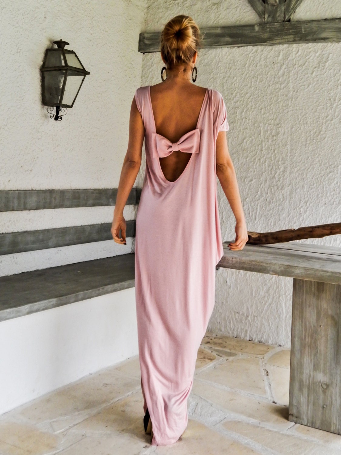 Pink Open Back Bow Maxi Dress Kaftan / Asymmetric Open Back | Etsy