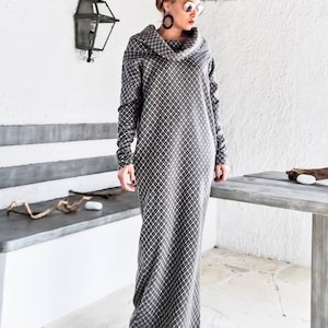 NEW Print Maxi Dress / Winter Dress / Print Dress / Maxi Dress / Abaya / Turtleneck Dress / Plus Size Dress / Oversized Loose Dress / #35175
