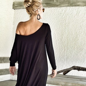 Black Maxi Long Sleeve Dress / Black Kaftan / Asymmetric Plus Size Dress / Plus Size Maxi Dress / Black Maxi Dress / Draping Dress / 35030 image 4