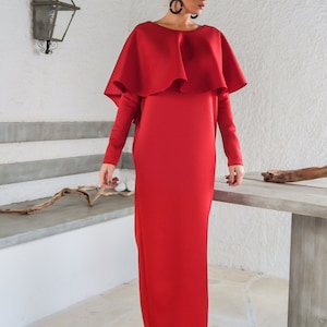 Red Dress / Red Maxi Dress / Dress with Pockets / Cape Dress / Kaftan / Plus Size Dress / Abaya / Oversized Dress / Party Dress / #35145