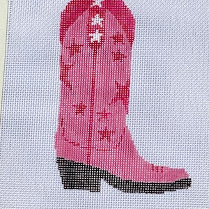 Needlepoint Canvas - Handpainted Pink Cowgirl Boot