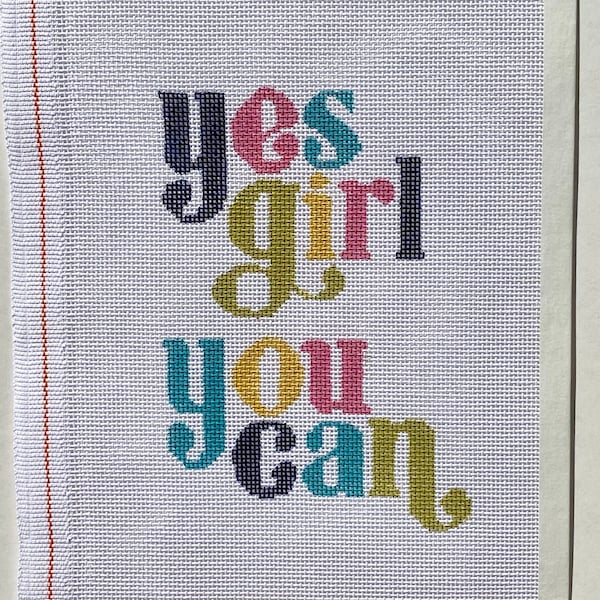 Handpainted "Yes Girl You Can" Needlepoint Canvas
