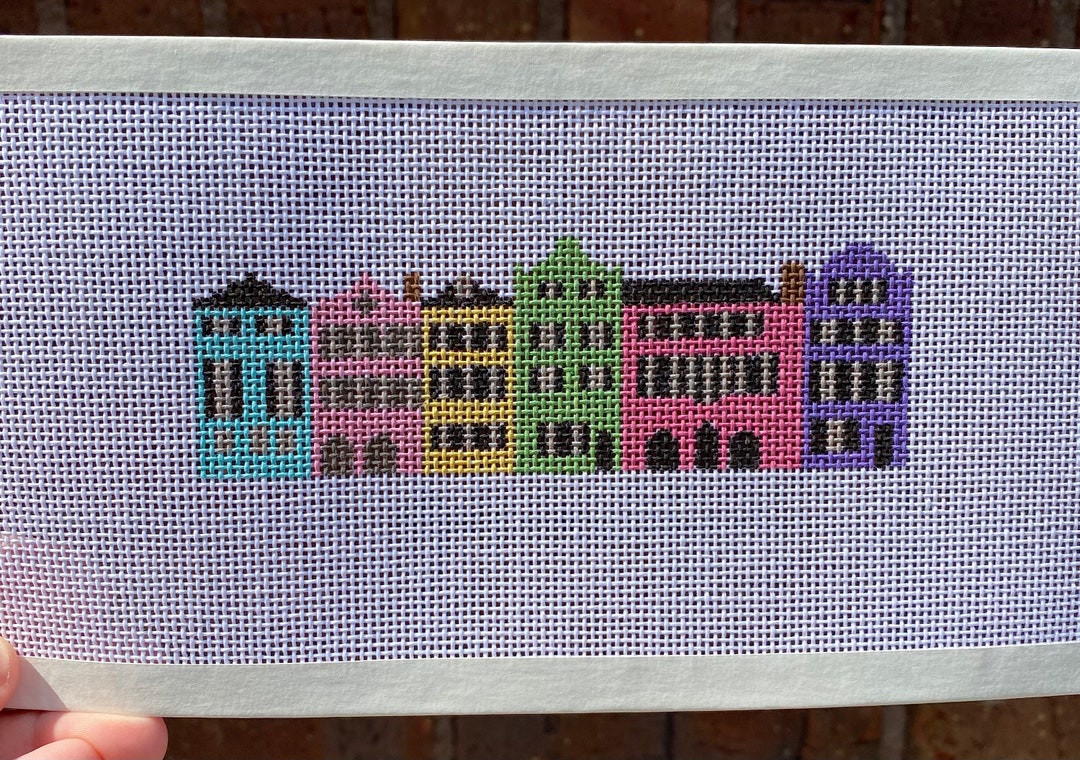 Needlepoint Canvas Hand Painted Charleston's Rainbow Row Etsy