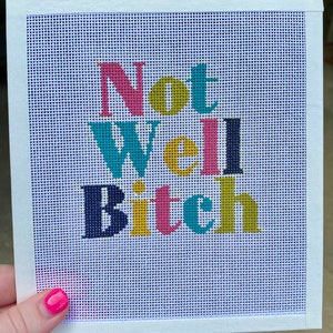 Hand Painted 18 Mesh Needlepoint canvas - RHONY - "Not Well Bitch"