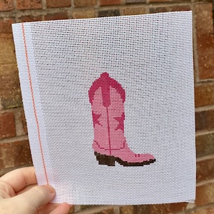 Hand painted 18 mesh needlepoint canvas - Mini pink cowgirl boot