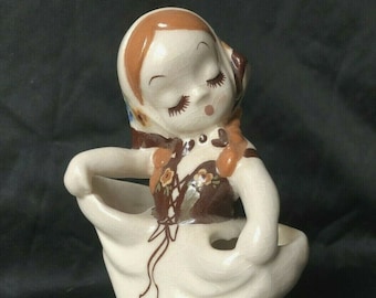 Vintage DeLee Art Pottery Nina Girl Ceramic Figurine Planter Vase Toothbrush Holder 7"