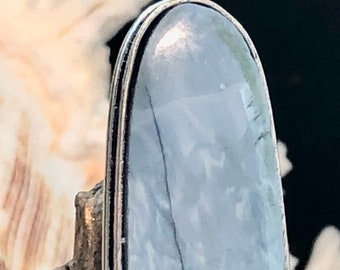 LARGE 1 3/4" Natural Oregon Owyhee Blue Opal Ring Oval .925 Sterling Silver Size 9.5