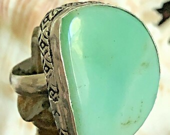 US Size 9.25 Chrysoprase Jewelry Metaphysical Stunning Chrysoprase Rings