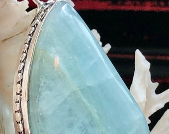 Large 2" Natural Aquamarine Gemstone Pendant Teardrop .925 Sterling Silver