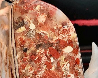 LARGE 2 5/8" Red Jasper Pendant Slide Abstract Teardrop .925 Sterling Silver