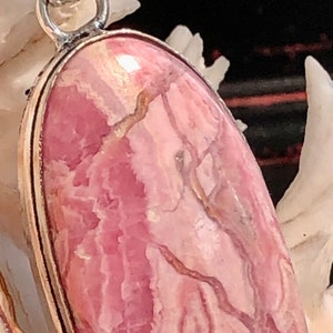 Large 2 1/8" Natural Rhodochrosite Pendant Oval .925 Sterling Silver