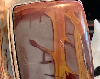 Large 2" Natural Noreena Jasper Gemstone Rectangle Pendant .925 Sterling Silver