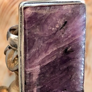 Large 1&quot; Purple Russian Charoite Ring Rectangle .925 Sterling Silver Size 6.5