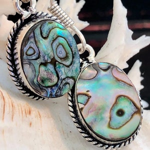 Natural Australian Abalone Shell Drop Dangle Earrings Rope Edge Oval .925 Sterling Silver 1 3/4&quot;