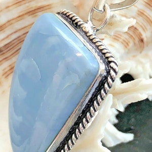 LARGE 2 Natural Oregon Owyhee Blue Opal Pendant Teardrop Rope Edge .925 Sterling Silver image 5