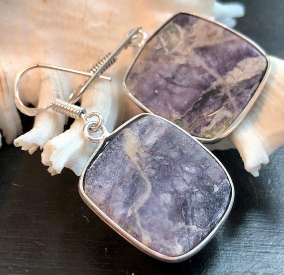 Natural Purple Fluorite Earrings Rectangle .925 S… - image 4