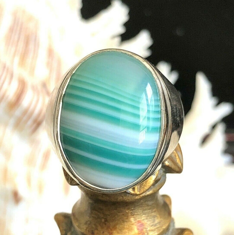 Green Botswana Banded Agate Ring Unisex Sterling Silver .925 Etsy