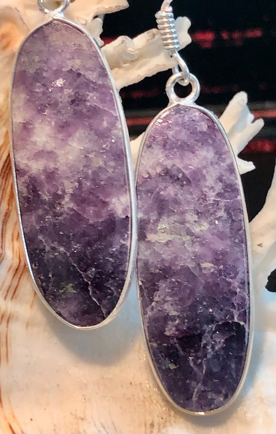 Natural Purple Lepidolite Gemstone Earrings Oval … - image 2