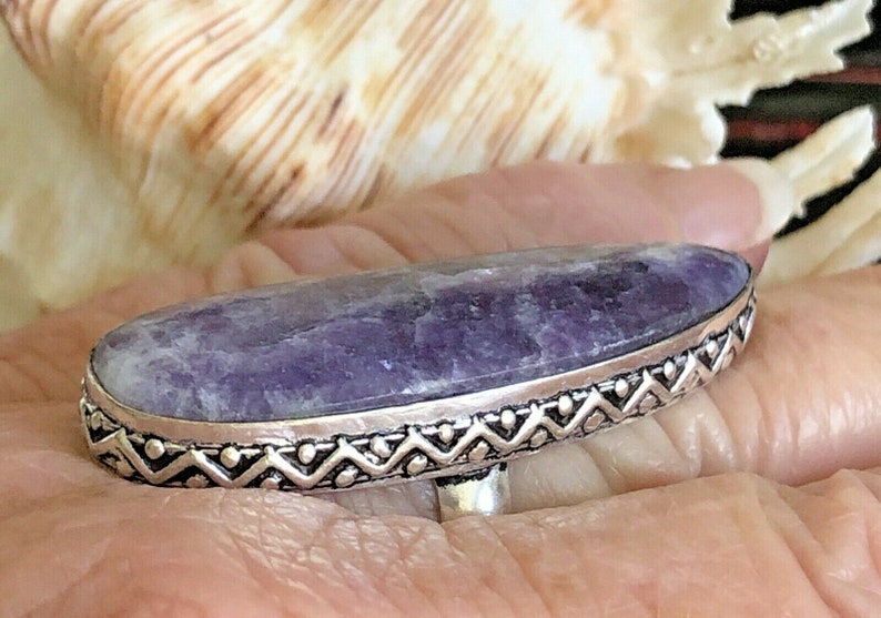 LARGE 1 78 Purple Lepidolite Gemstone Statement Ring Teardrop .925 Sterling Silver Size 7