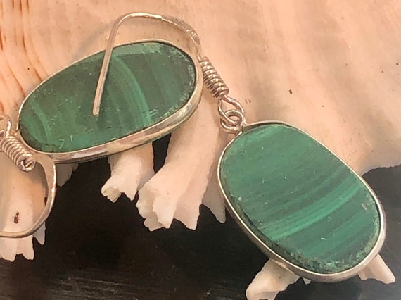 Natural Malachite Gemstone Drop Dangle Earrings O… - image 4