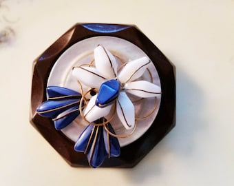 Upcycled Handmade Assemblage Brooch Pin with Repurposed Vintage Wired Beads and MOP Button and Lucite Buckle 2 1/4"