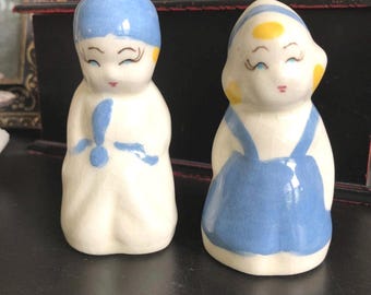 Vintage Dutch Boy and Girl Figural Salt and Pepper Shakers 1940s
