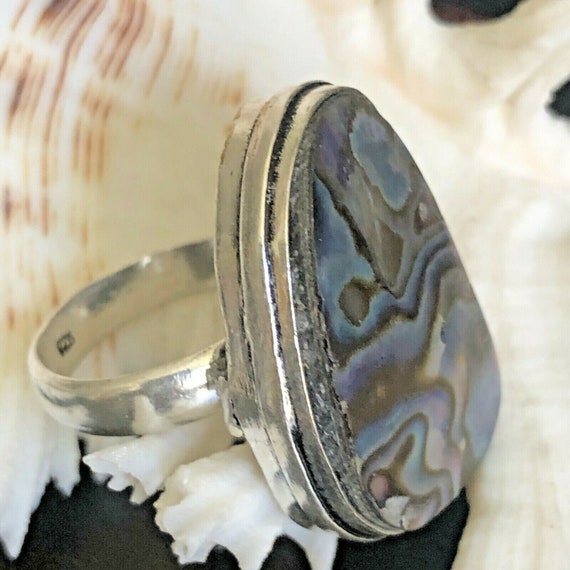 Large 1 1/8" Australian Abalone Shell Ring Pear .… - image 6