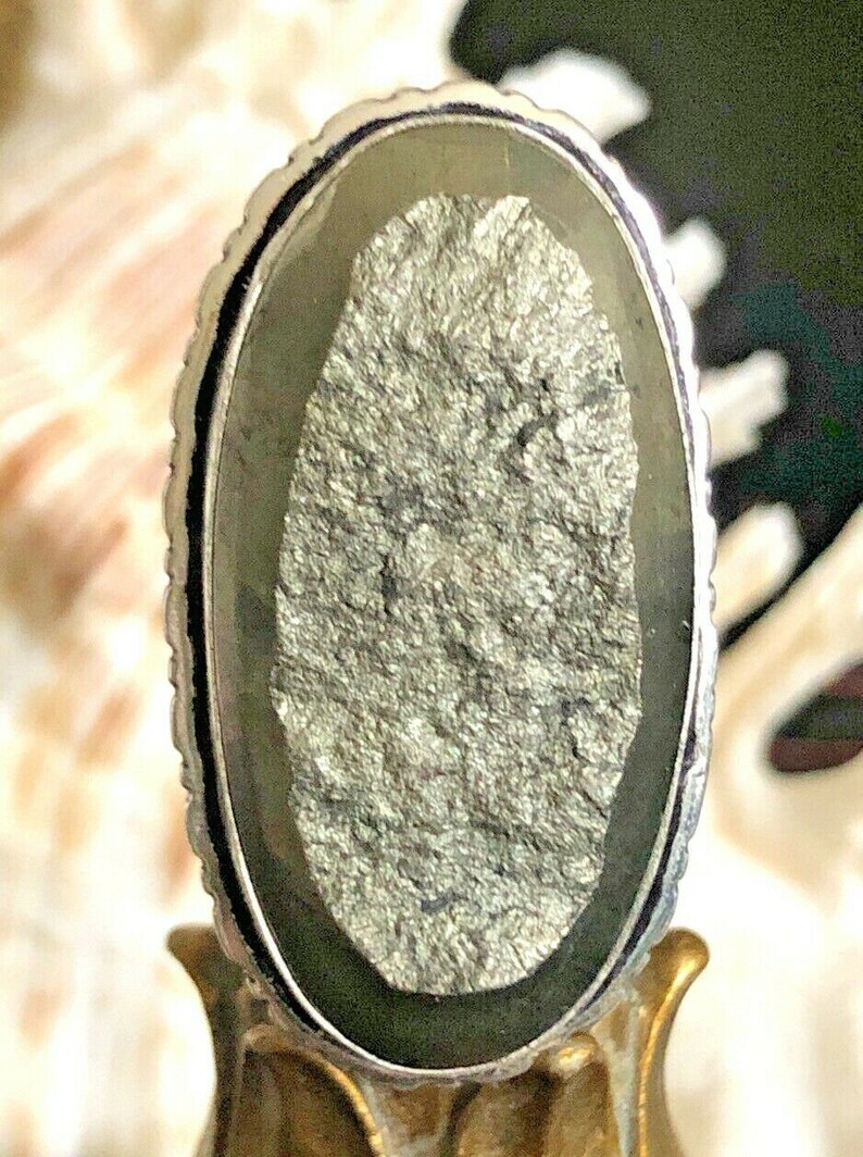 Large Natural Pyrite Statement Ring Unisex .925 Sterling Silver Size 8.5