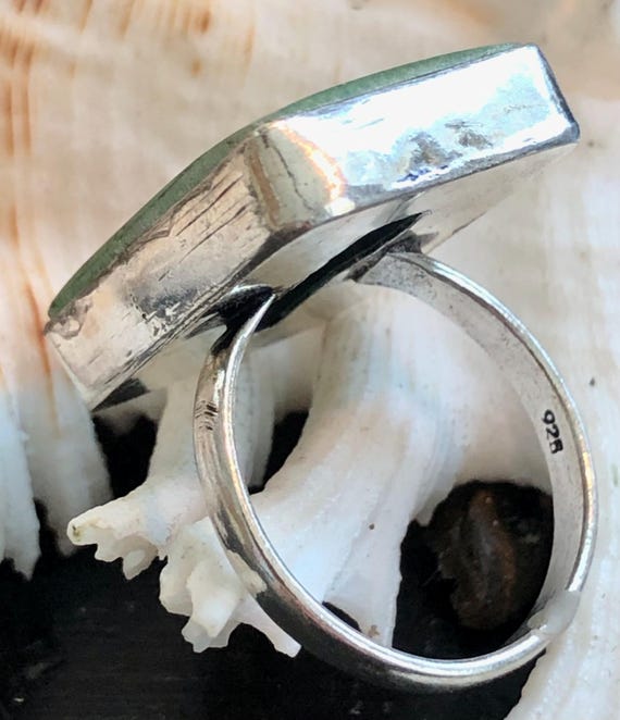 Large 1" Chrysoprase Gemstone Ring Rectangle .925… - image 8