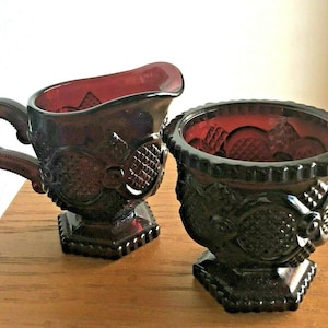 Vintage Open Sugar and Creamer Set of Two Cape Cod Ruby Red by AVON 3 1/2&quot;