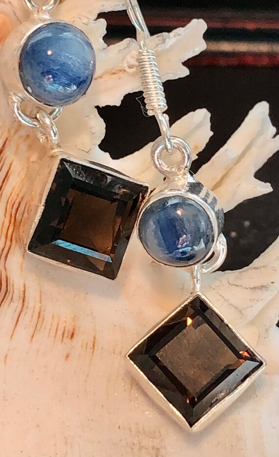 Natural Smoky Topaz and Kyanite Gemstone Earrings… - image 2