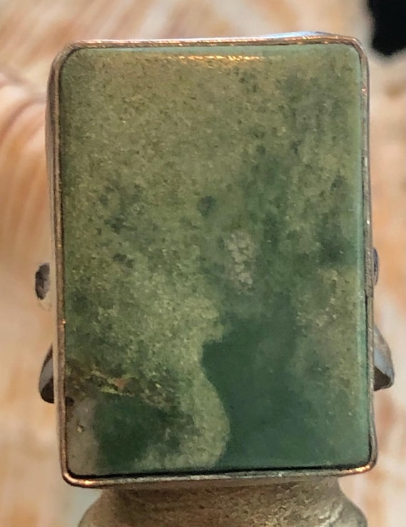 Large 1" Chrysoprase Gemstone Ring Rectangle .925… - image 3