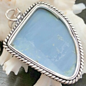 LARGE 2 Natural Oregon Owyhee Blue Opal Pendant Teardrop Rope Edge .925 Sterling Silver image 6