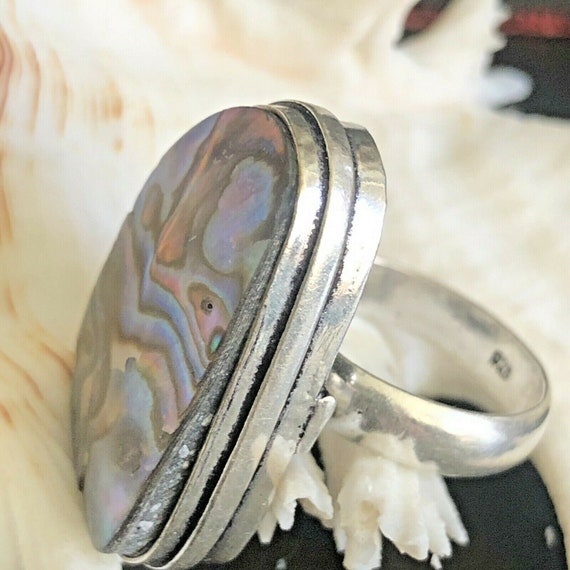 Large 1 1/8" Australian Abalone Shell Ring Pear .… - image 7
