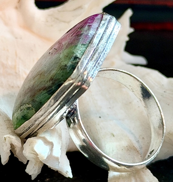 Large 1" Ruby Zoisite Gemstone Ring Rectangle .92… - image 8