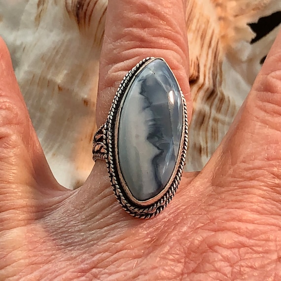 LARGE 1 1/4" Natural Oregon Owyhee Blue Opal Ring… - image 2
