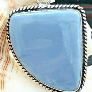 LARGE 2 Natural Oregon Owyhee Blue Opal Pendant Teardrop Rope Edge .925 Sterling Silver image 3