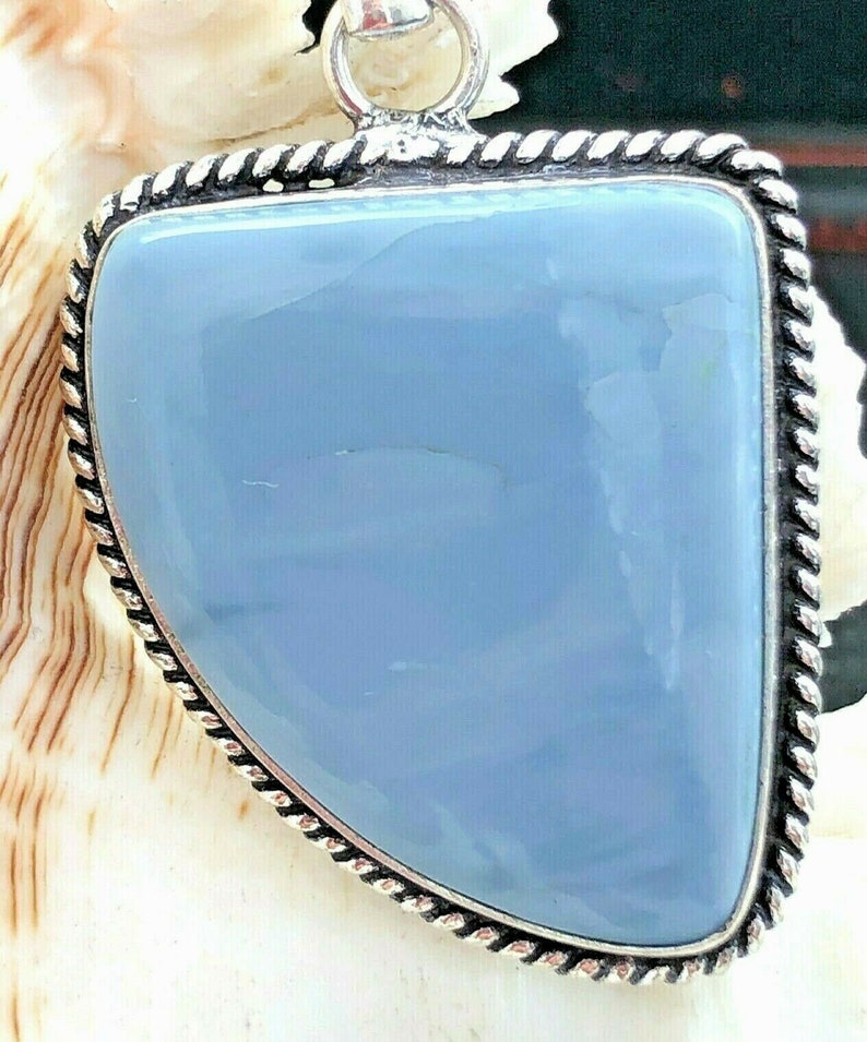 LARGE 2 Natural Oregon Owyhee Blue Opal Pendant Teardrop Rope Edge .925 Sterling Silver image 3