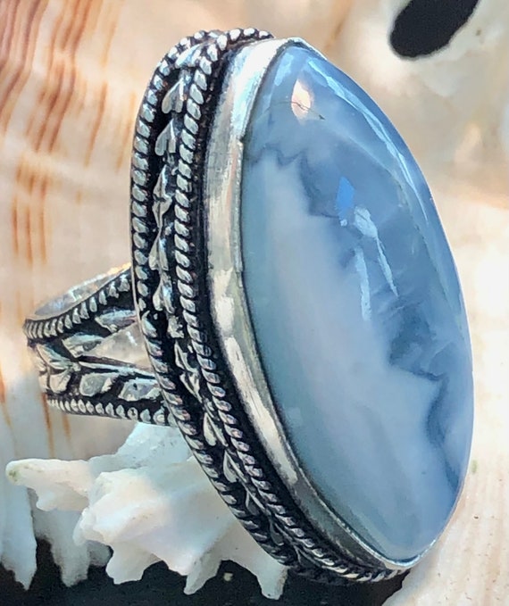 LARGE 1 1/4" Natural Oregon Owyhee Blue Opal Ring… - image 7