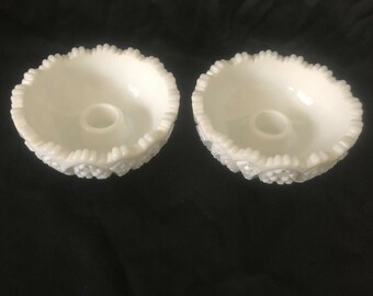 Vintage Milk Glass Set of Two Candle Holders Milk Glass by L E SMITH GLASS 4 1/2"