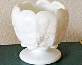 Westmoreland Rose Bowl Milk Glass Paneled Grape Cupped Footed Planter Vase 4"