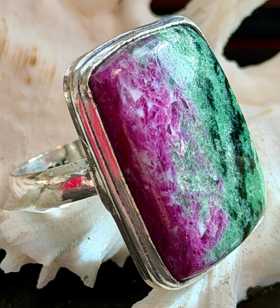 Large 1" Ruby Zoisite Gemstone Ring Rectangle .92… - image 7