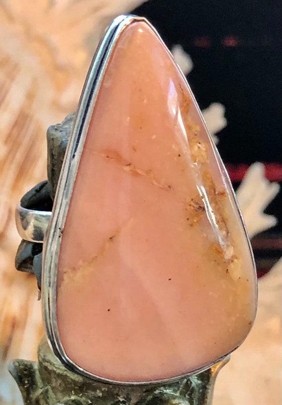 LARGE 1 3/8" Natural Pink Peruvian Opal Ring Teard