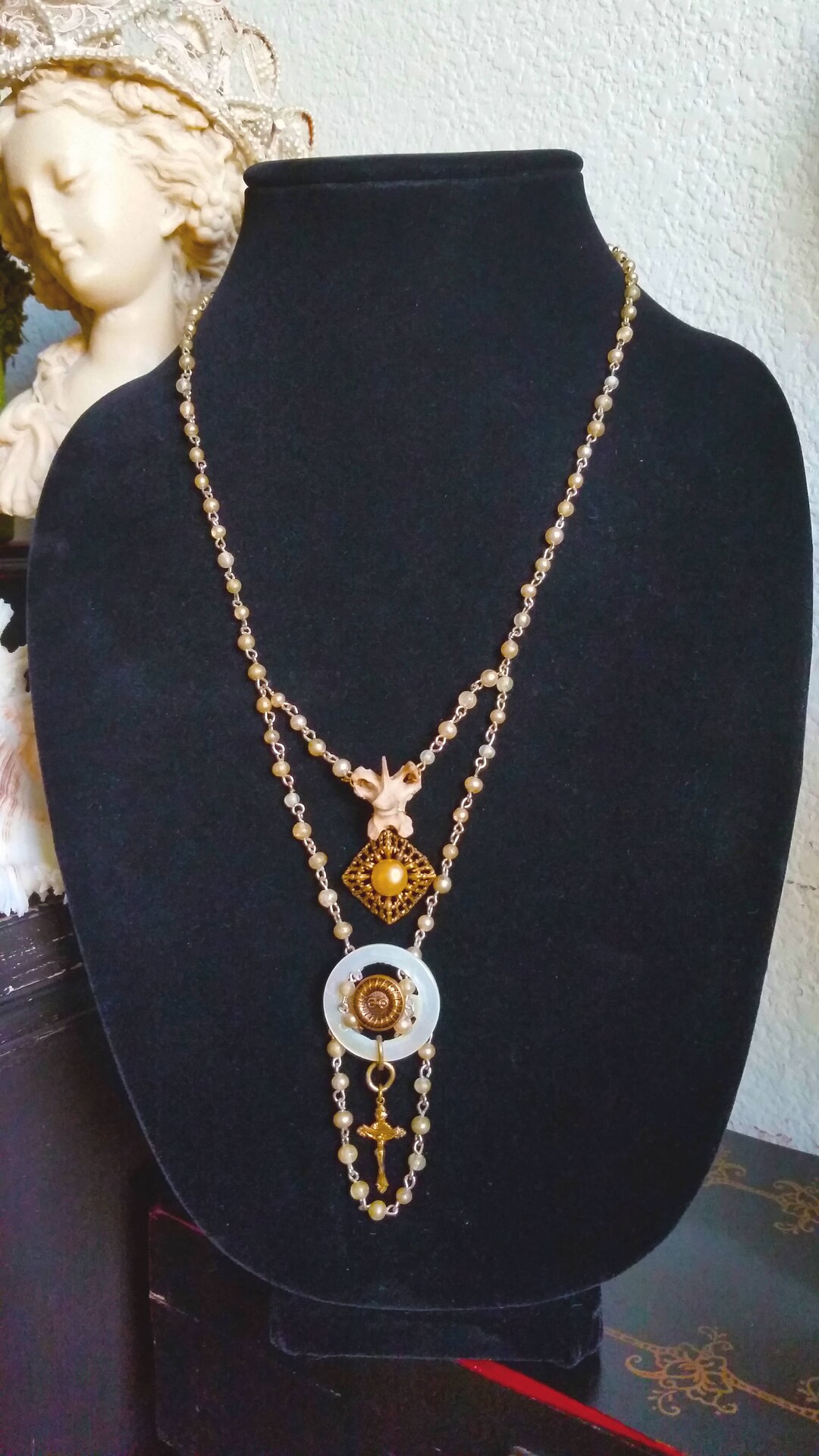 Religious Assemblage Necklace Repurposed Vintage Religious Jewelry Real