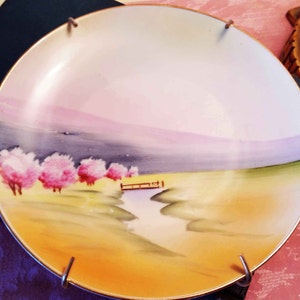 Hand Painted Plate Nippon 1920s Scenic Design Cherry Blossom Trees 6 1/2&quot;
